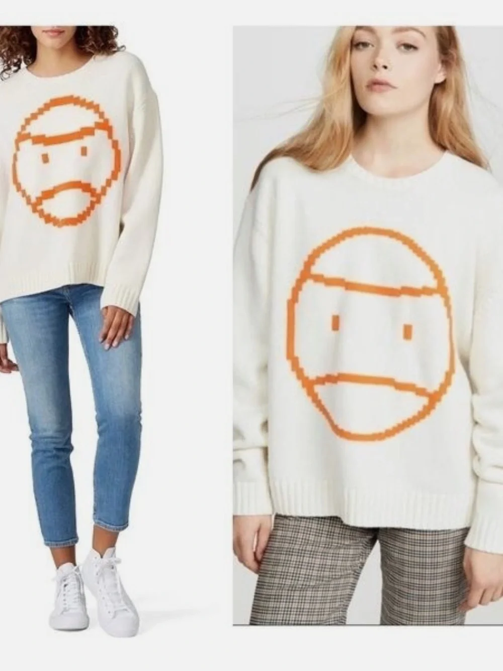 Tory Burch Sport Chunky Merino Pixel Little Grumps Sweater In White Size XS